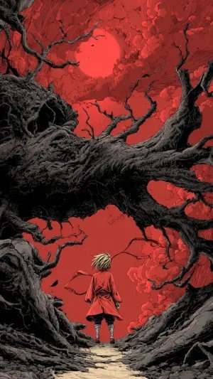 Red Moon Anime Dark Forest Wallpaper