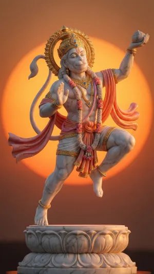 Divine Marble Hanuman Statue at Sunset