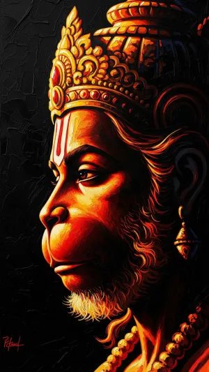 Fiery Hanuman Side Portrait Art