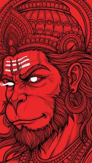 Angry Hanuman Red Line Art Wallpaper