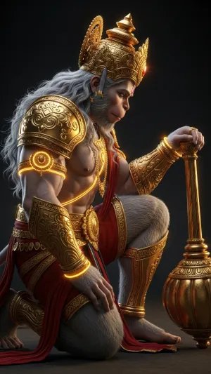 Golden Warrior Hanuman with Gada Wallpaper