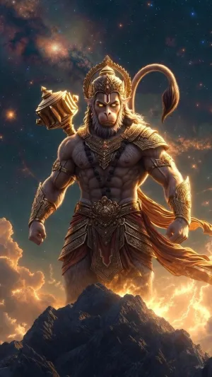 Cosmic Hanuman Warrior Mountain Wallpaper