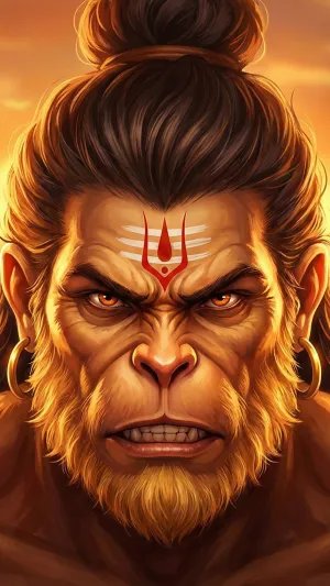 Fierce Lord Hanuman Divine Warrior Portrait Wallpaper