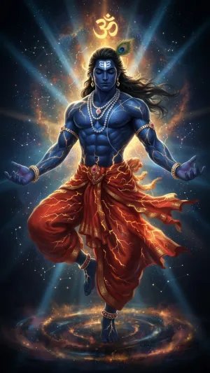 Cosmic Lord Krishna OM Divine Energy Wallpaper