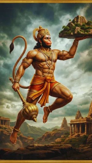 Lord Hanuman Carrying Sanjeevani Mountain HD Wallpaper