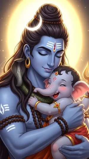 Shiva and Baby Ganesha Cute Divine Love HD Wallpaper