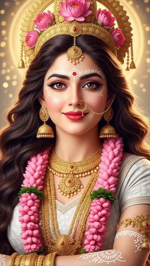 Divine Goddess Lotus Crown Beauty HD Wallpaper