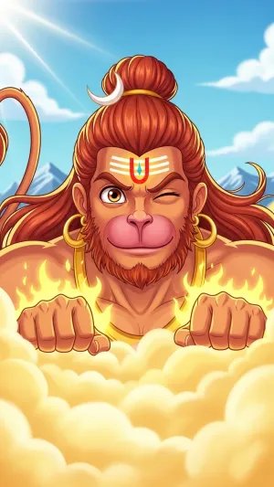 Cute Hanuman Cartoon Sky Art Devotional Wallpaper