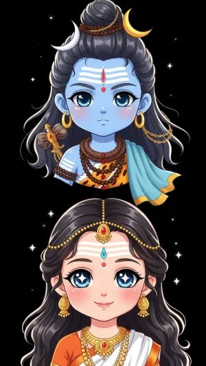 Shiv Parvati Cute Anime Divine Love HD Wallpaper