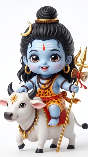 Cute Baby Shiva Nandi 3D Cartoon HD Wallpaper