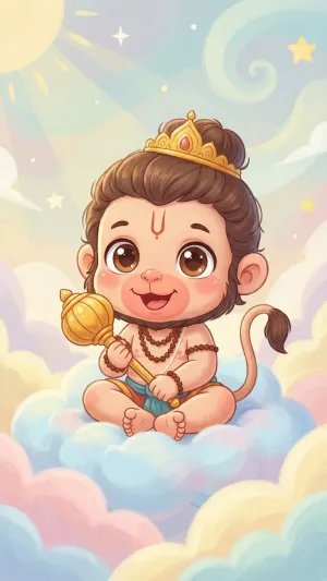 Cute Baby Hanuman Cartoon Cloud HD Wallpaper