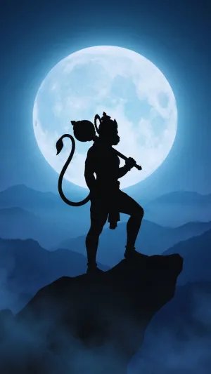 Hanuman Moonlight Silhouette Mountain HD Wallpaper