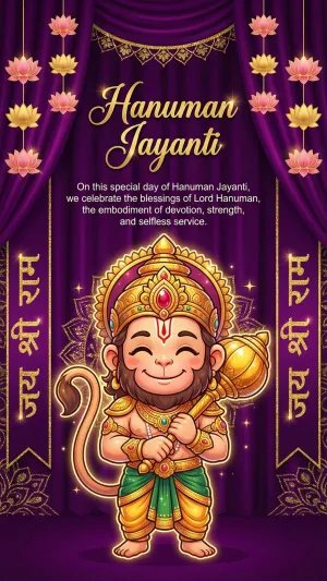 Cute Baby Hanuman Cartoon Golden Temple HD Poster