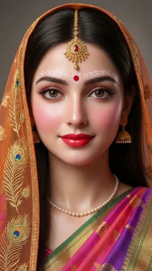 Beautiful Indian Bridal Woman Traditional Saree HD Portrait