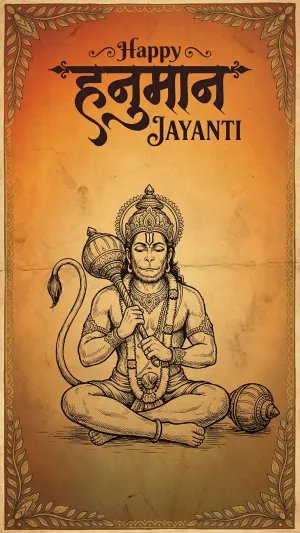 Vintage Hanuman Jayanti Sketch Art Minimal Sepia Poster