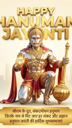 Golden 3D Hanuman Jayanti Blessing HD Devotional Poster