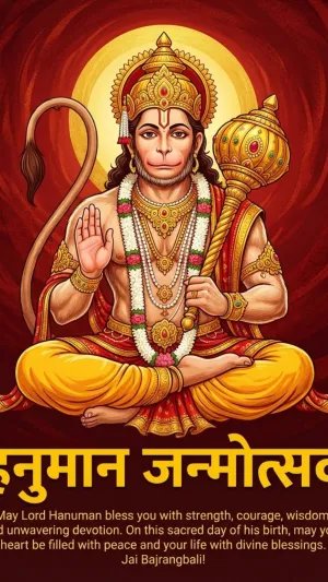 Hanuman Janmotsav Traditional Blessing Red HD Poster