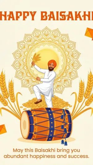 Happy Baisakhi Greeting Card with Farmer and Dhol