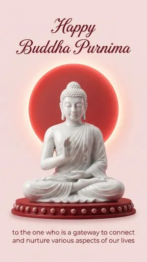 Peaceful Buddha Statue with Red Halo Spiritual Wallpaper