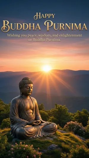 Happy Buddha Purnima Sunrise Buddha Statue Nature Wallpaper