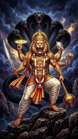 Narasingha Avatar Powerful Lion God with Sheshnag Wallpaper