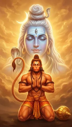Hanuman Bhakti with Lord Shiva Divine Spiritual Wallpaper