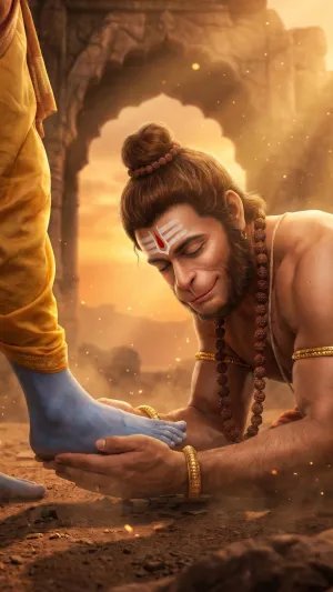 Hanuman Touching Lord Ram Feet True Devotion Wallpaper
