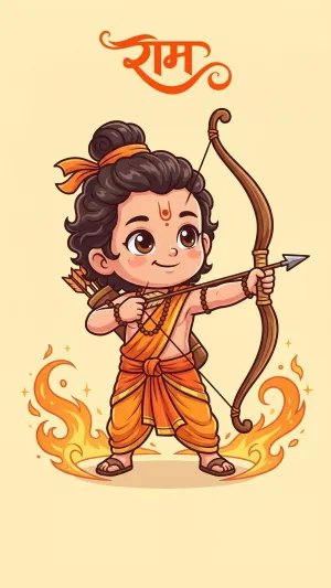 Cute Lord Ram Cartoon with Bow Devotional Art