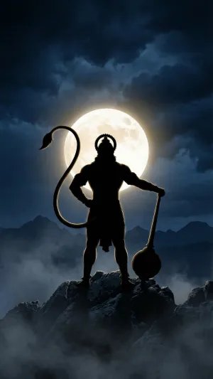 Hanuman Silhouette with Moon Powerful Night Devotional Art