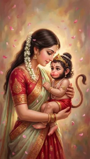 Mata Anjani with Baby Hanuman Divine Love Art