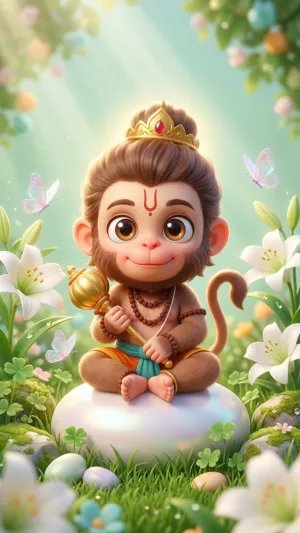 Cute Baby Hanuman 3D Nature Garden Wallpaper