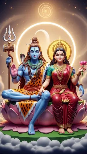 Shiv Parvati Divine Couple Lotus Aura Wallpaper