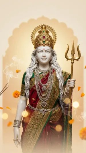 Divine Maa Parvati Idol with Trishul HD Wallpaper