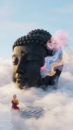 Giant Buddha Head Dreamy Cloud Meditation 4K