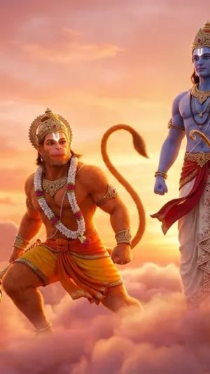 Lord Ram and Hanuman in Divine Sky HD Art