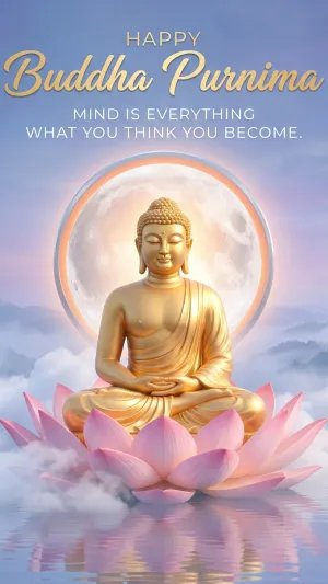 Happy Buddha Purnima Golden Lotus Meditation Art
