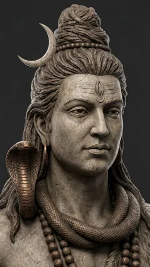 Lord Shiva Stone Face Calm Divine Portrait HD