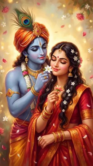 Radha Krishna Love Painting Soft Aesthetic HD