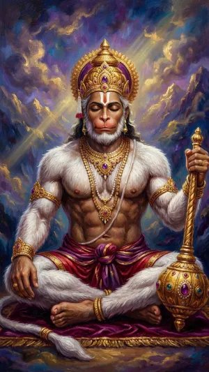 Divine Hanuman Meditation Golden Mace HD Wallpaper