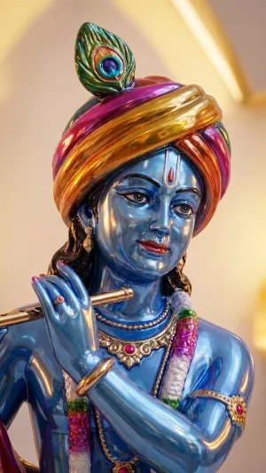 Glossy Krishna Murti Flute HD Devotional Wallpaper