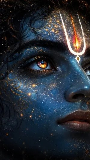 Cosmic Krishna Divine Glow HD Wallpaper