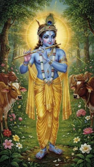 Divine Krishna Flute Forest HD Wallpaper