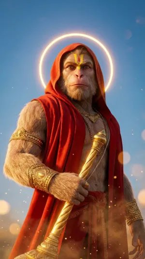 Divine Hanuman Ji Golden Mace HD Wallpaper