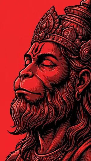 Minimal Red Hanuman Face Art Wallpaper