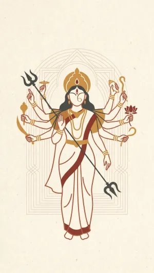 Minimal Maa Durga Aesthetic Line Art Wallpaper