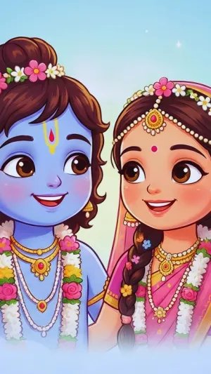 Cute Radha Krishna Cartoon Sky Wallpaper
