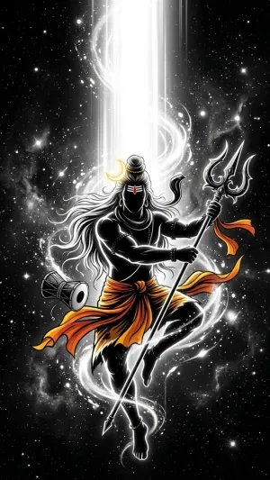 Cosmic Mahadev Trishul Black Wallpaper