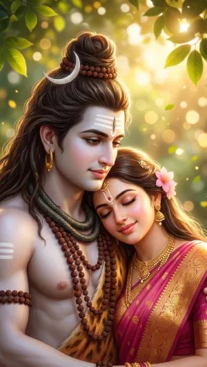 Romantic Shiv Parvati Divine Love Wallpaper