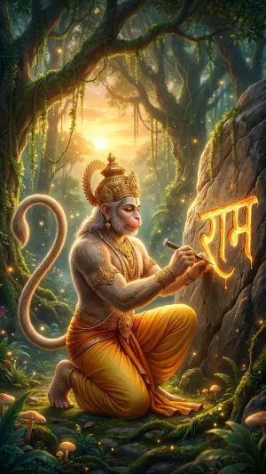 Lord Hanuman Writing Ram Name Forest Wallpaper