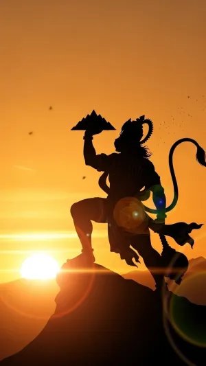 Hanuman Carrying Sanjeevani Mountain at Sunrise